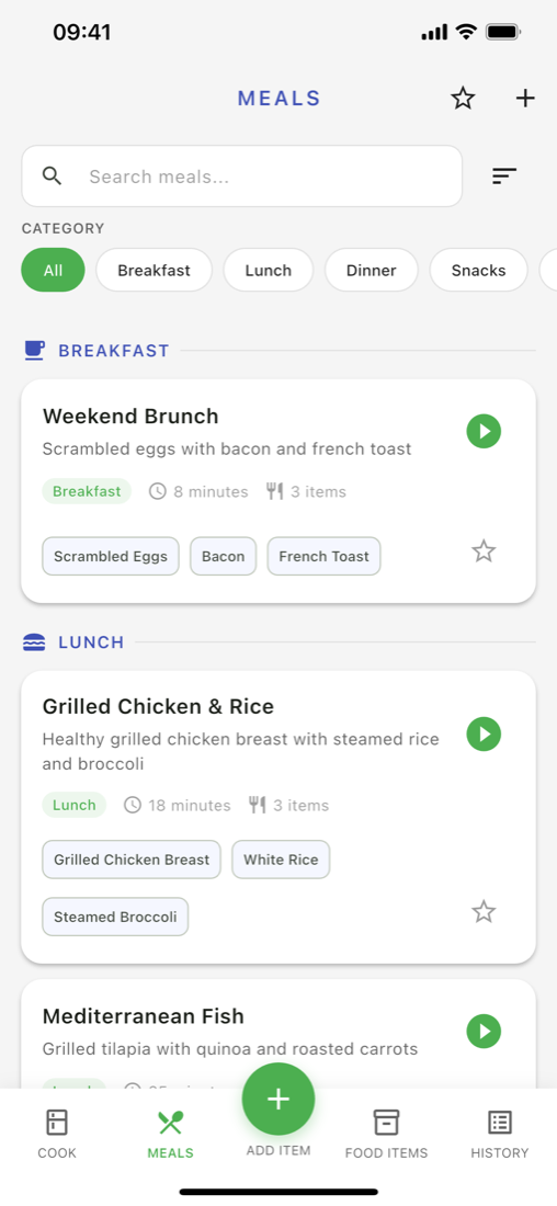 Saved meals list