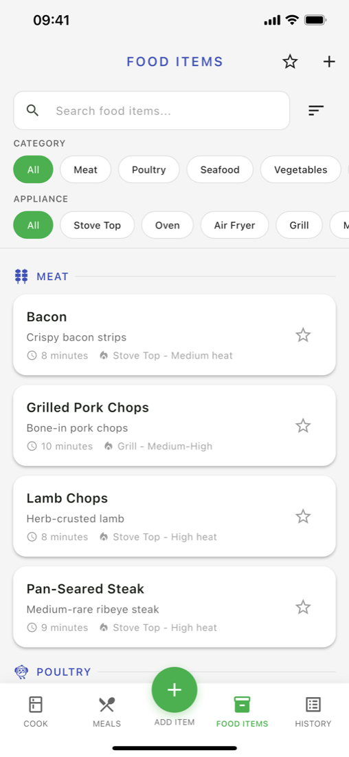 Food items catalog