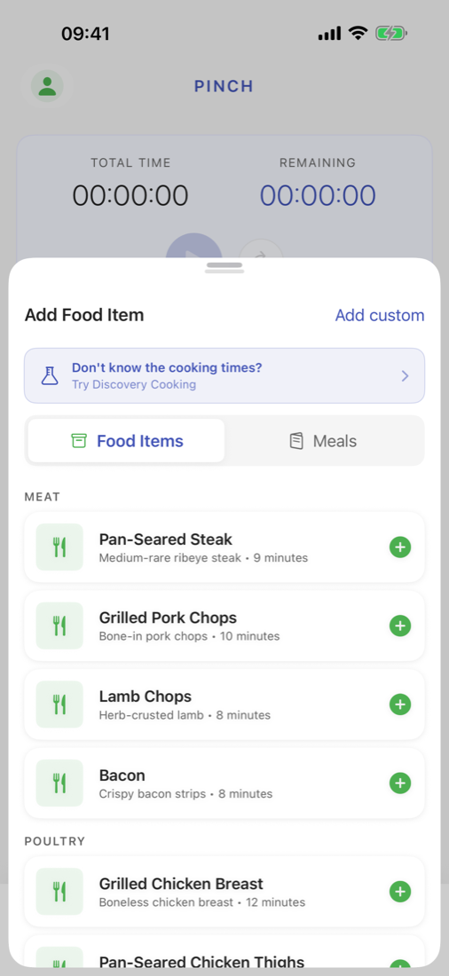 Adding a food item to a cook