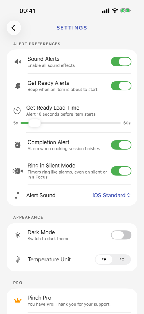 Alert settings including Ring in Silent Mode